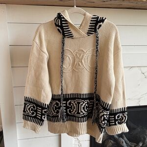 Celine Beige and Black Patterned Knit Hoodie